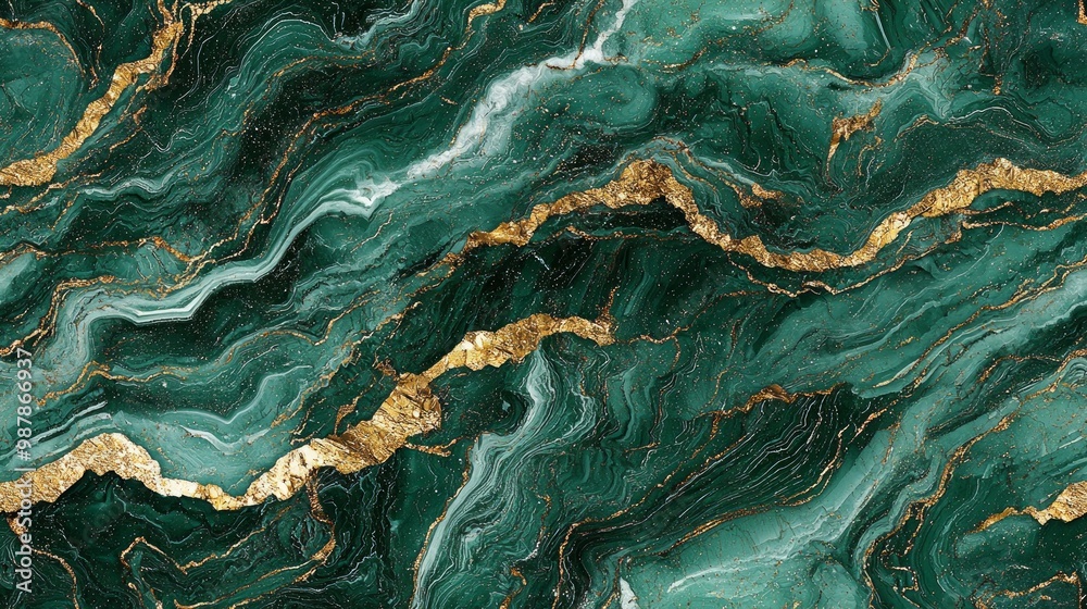 Fototapeta premium Opulent Green Marble with Gold Flecks - Luxurious and Elegant Representation of Unseen Beauty