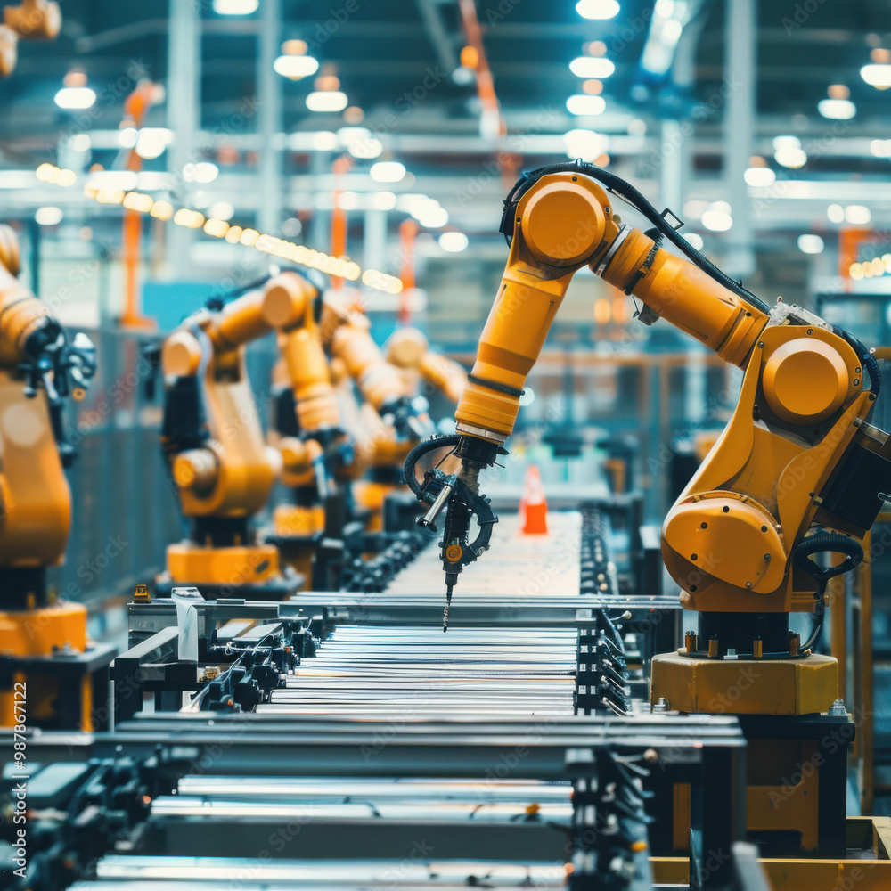 Automation industry with engineer control robot assembly line in factory․ Automation industry with engineer control robot assembly line in factory․