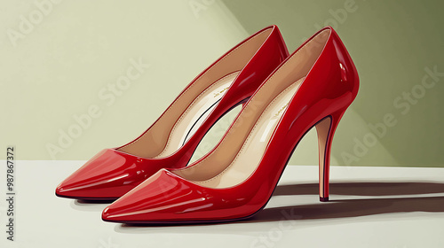 Two pairs of red high heels, one in front of the other.