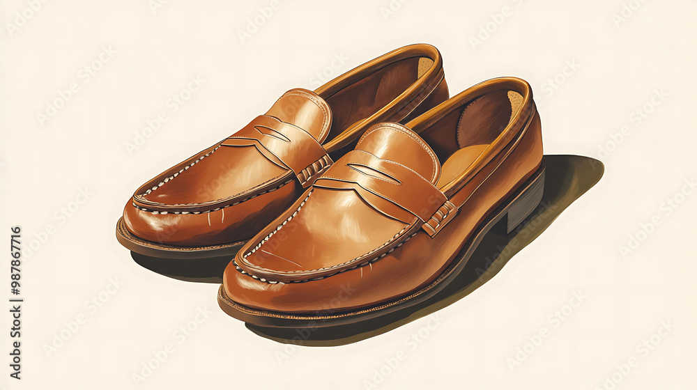 Pair of brown leather penny loafers. Pair of brown leather penny loafers.