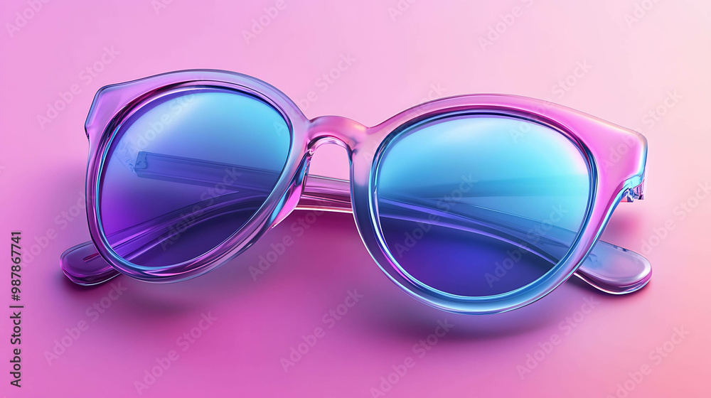 Closeup of stylish sunglasses with blue and purple lenses. Closeup of stylish sunglasses with blue and purple lenses.
