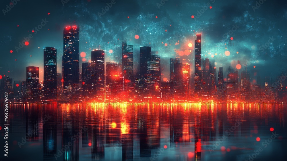 A captivating cityscape at night featuring a vibrant skyline illuminated by glowing lights, reflecting beautifully on the water, showcasing urban energy and modernity. A captivating cityscape at night featuring a vibrant skyline illuminated by glowing lights, reflecting beautifully on the water, showcasing urban energy and modernity.