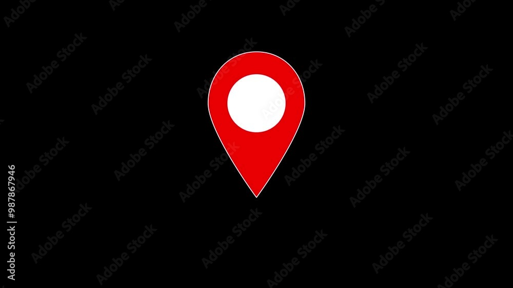 Red and white color map pin symbol motion graphic on black background. Red and white color map pin symbol motion graphic on black background.