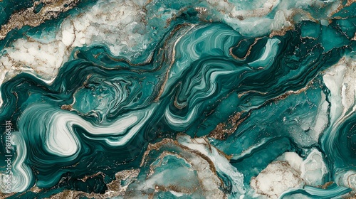 Opulent March: Luxurious Unseen Marble with Teal and Silver Swirls