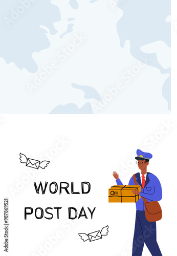 Celebrating World Post Day with a cheerful mail carrier delivering packages and letters
