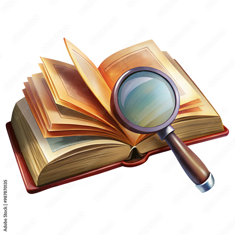 Magnifying Glass on Pages of an Opened Book Magnifying Glass on Pages of an Opened Book