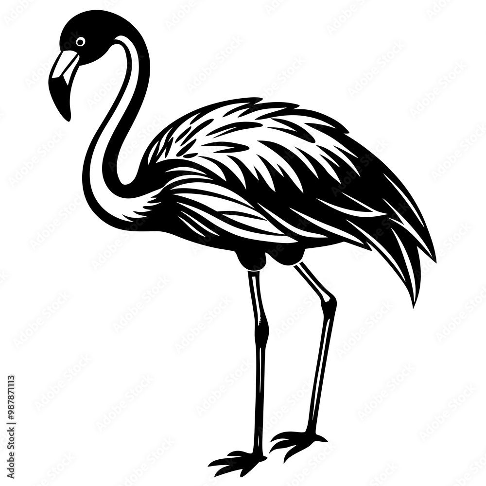 Obraz premium Flamingo Silhouette One Legged Tick Vector Black Art
