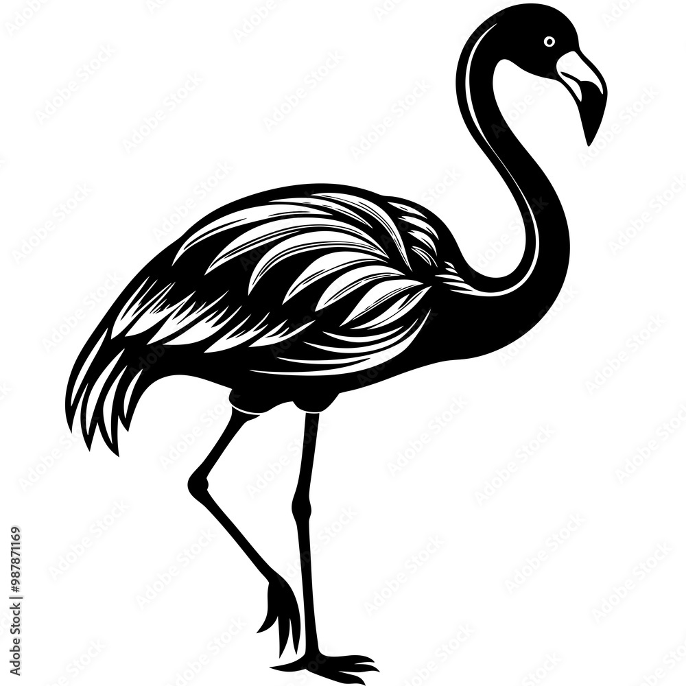Flamingo Silhouette One Legged Tick Vector Black Art Flamingo Silhouette One Legged Tick Vector Black Art