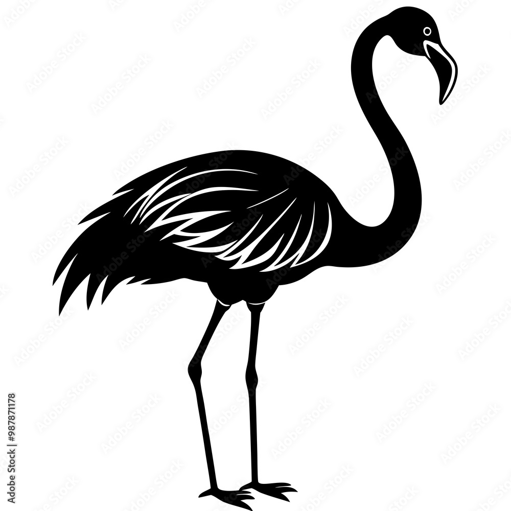 Obraz premium Flamingo Silhouette One Legged Tick Vector Black Art