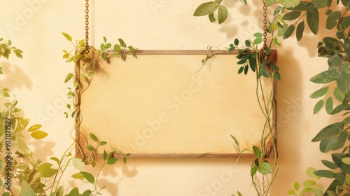 Wallpaper Mural Wooden frame with flora wallpaper background  Torontodigital.ca
