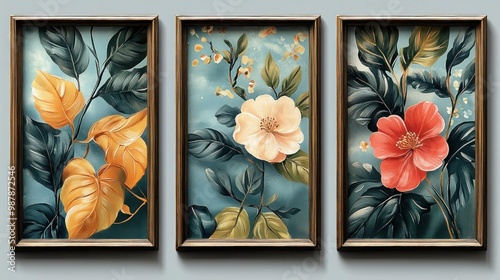 A set of three art posters featuring intricate floral designs, This stunning and beautifully designed set of three 3D floral wall.