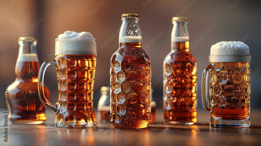 Assorted Beer Drinkware Set in Realistic Minimal Style - Vector Illustration of Bottle, Can, Mug, and Glass Isolated on White Background Assorted Beer Drinkware Set in Realistic Minimal Style - Vector Illustration of Bottle, Can, Mug, and Glass Isolated on White Background