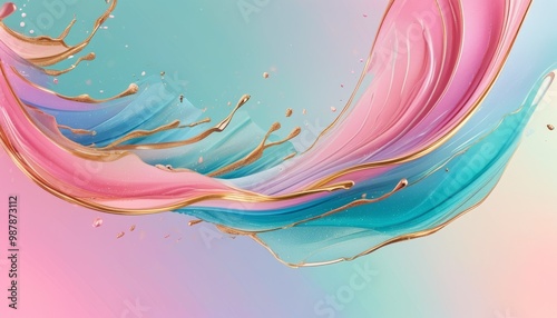 Abstract Background Gradient pastel splash Amagedon with golden line. 