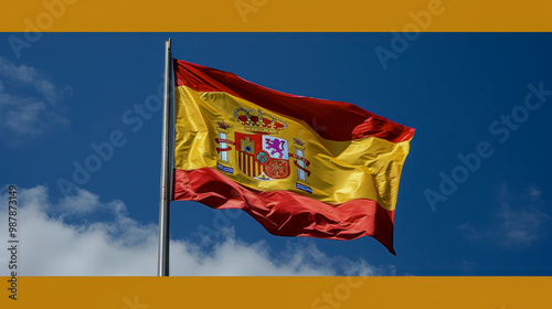 Spanish Flag Waving Against a Clear Sky photo