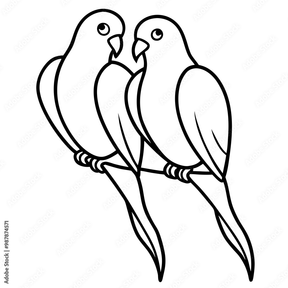 Lovebirds Line Art Intertwined Tails on Branch Vector Lovebirds Line Art Intertwined Tails on Branch Vector