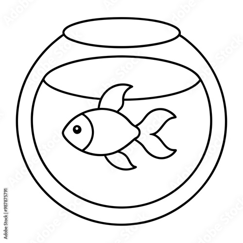 Minimalist Goldfish Line Art with Flowing Fins in a Bowl Vector Design