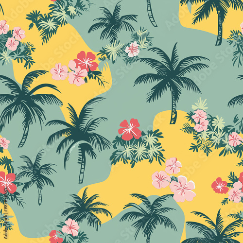 Vintage style palm trees seamless pattern, with muted colors