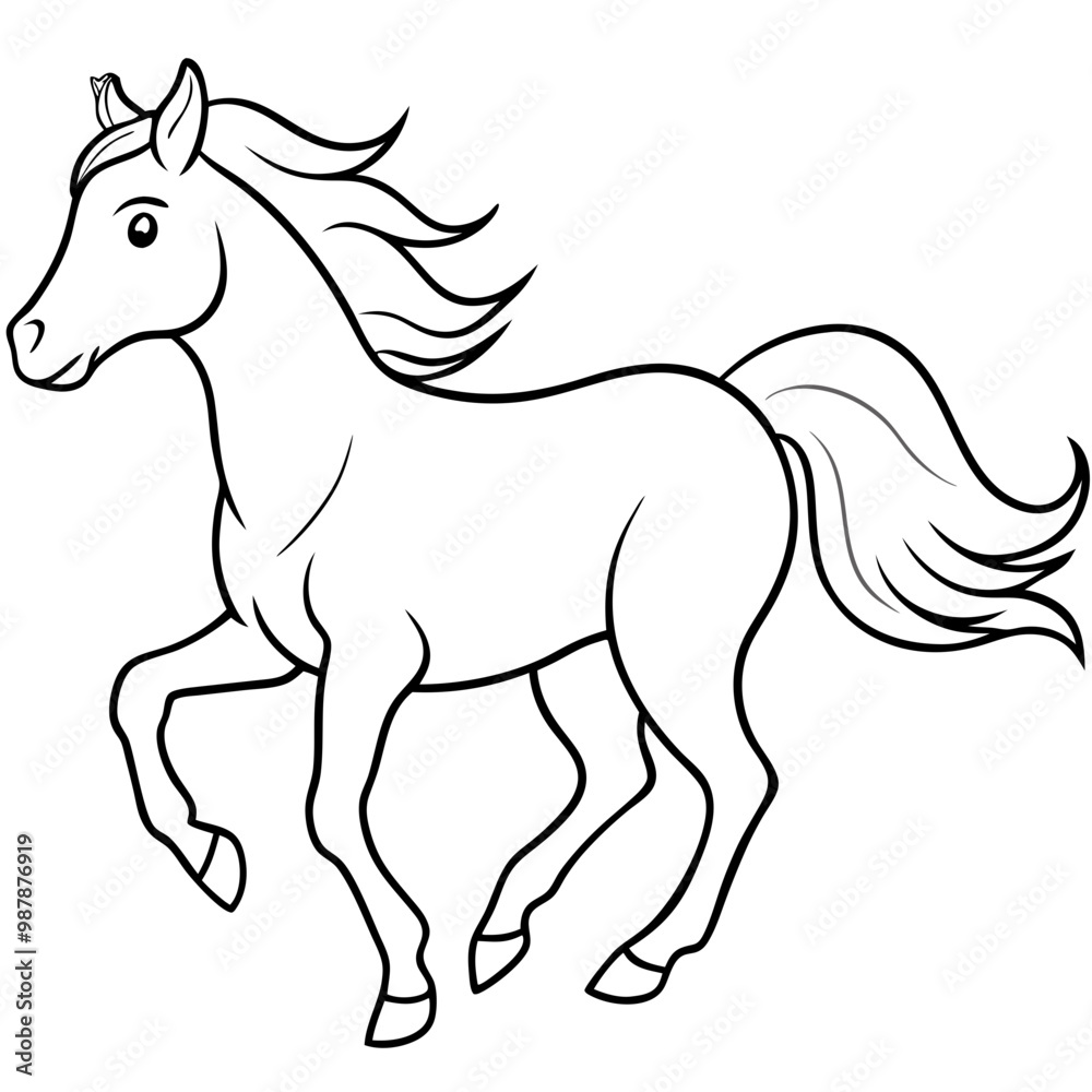 Galloping Horse Line Art with Flowing Mane Vector Galloping Horse Line Art with Flowing Mane Vector