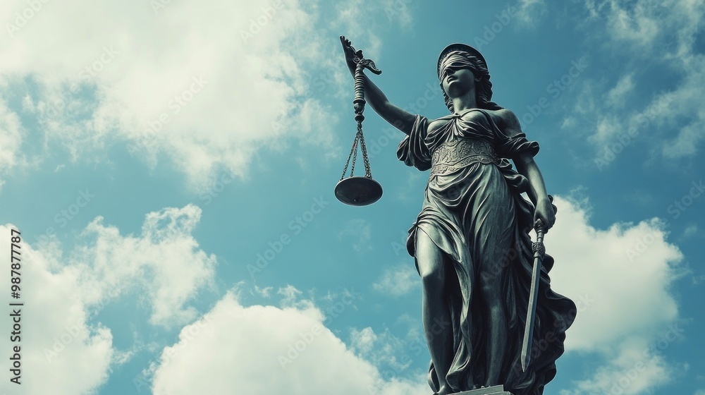 Statue of Justice Holding Scales and Sword Against Cloudy Sky Statue of Justice Holding Scales and Sword Against Cloudy Sky