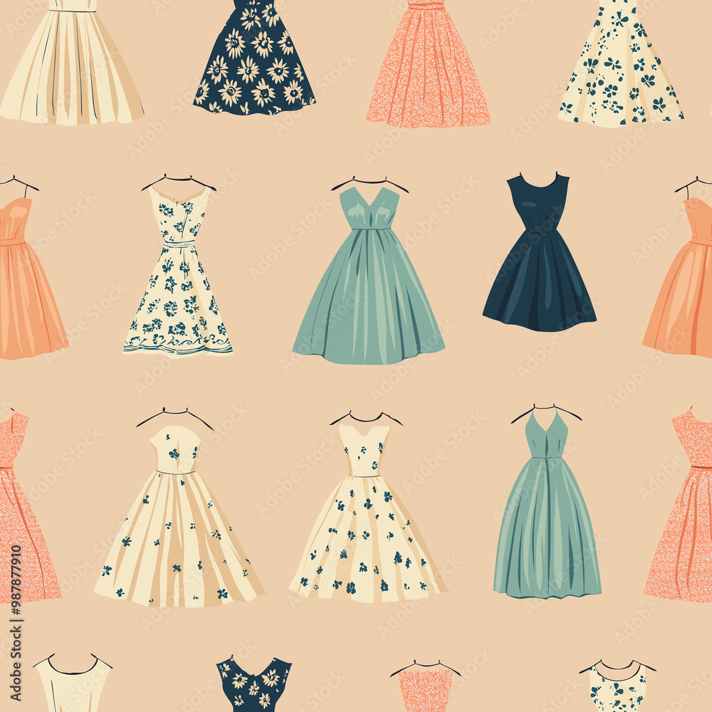 Φωτογραφία 1950s style mid century modern vintage women's dresses fashion seamless backgrou
