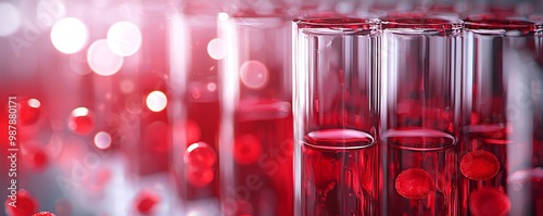 Close-up of test tubes filled with vibrant red liquid, evoking a sense of scientific exploration and biochemical research. photo