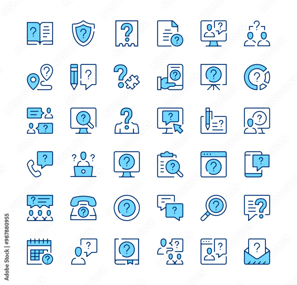 Question icons. Outline symbols. Vector blue line icons set Question icons. Outline symbols. Vector blue line icons set