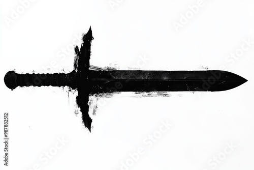 A black sword is shown on a white background, generative ai image