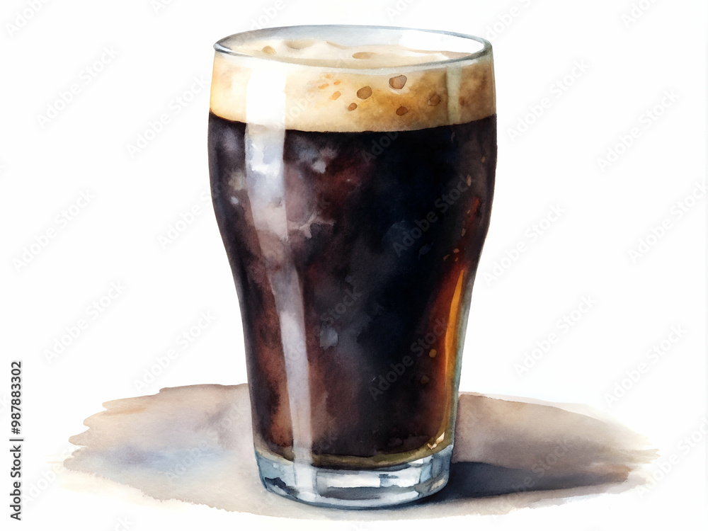 A glass of beer is sitting on a table. The glass is half full and the beer is dark A glass of beer is sitting on a table. The glass is half full and the beer is dark