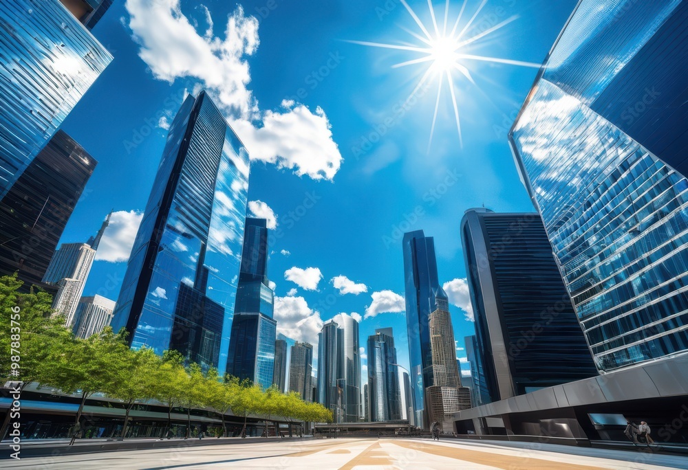 Fototapeta premium vibrant city skyline showcasing modern skyscrapers stylish business briefcases dynamic urban environment, architecture, building, landscape, design