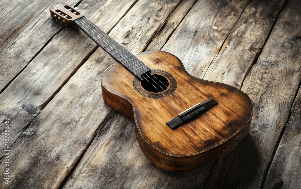 Fototapeta premium Guitar on wooden background