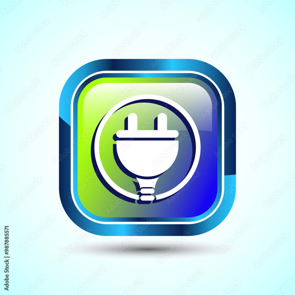 Electricity, Power, Plug Icon Design Illustration, Icon For Web and mobile application, Glossy Square Button Design Electricity, Power, Plug Icon Design Illustration, Icon For Web and mobile application, Glossy Square Button Design