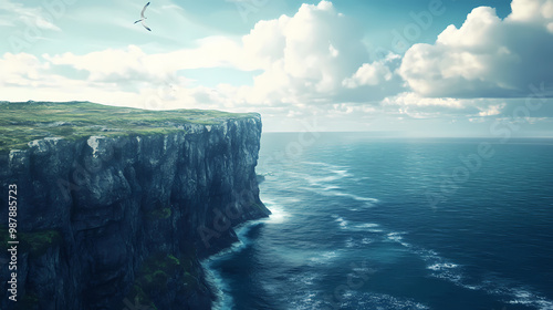 A dramatic cliffside view overlooking a vast ocean, photographed in uhd. Cliffside View. Illustration photo