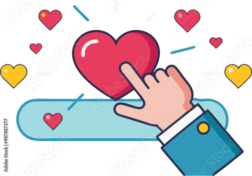 Hand touching heart icon, vector illustration of love and social interaction online