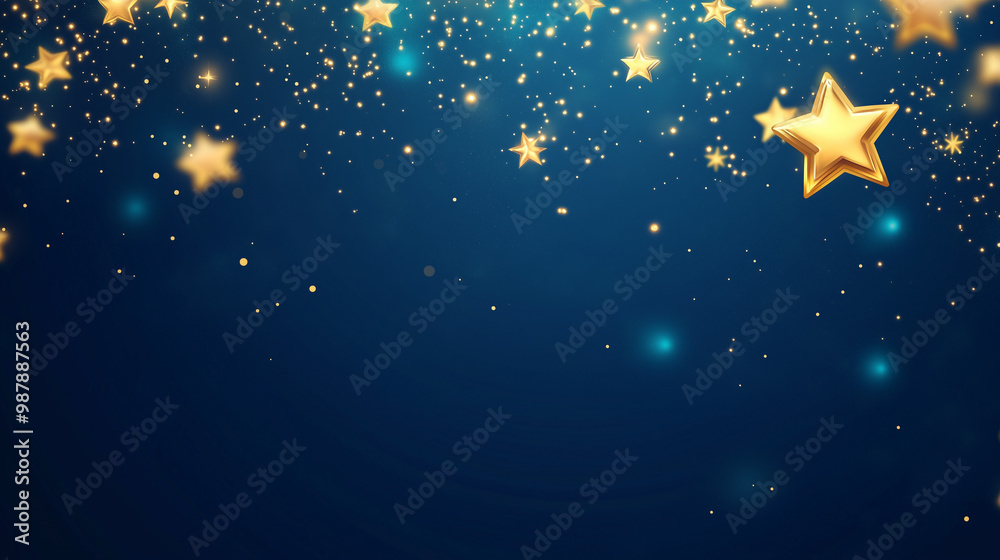 Blue and Gold Starry Sky with Glowing Stars and Sparkles Blue and Gold Starry Sky with Glowing Stars and Sparkles
