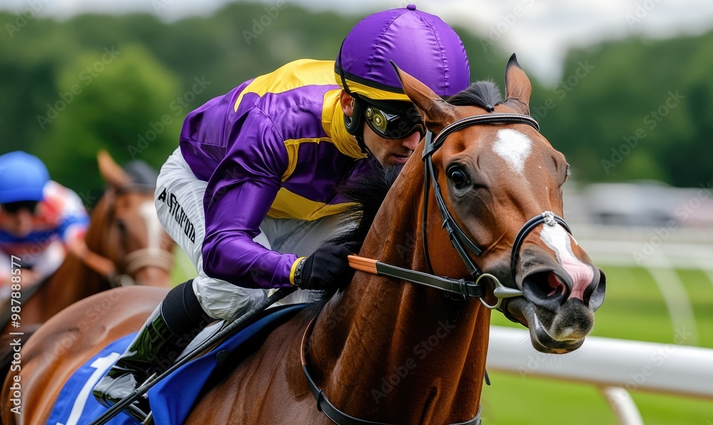 Obraz premium Thrilling Finish: Jockey Leads the Race to Victory