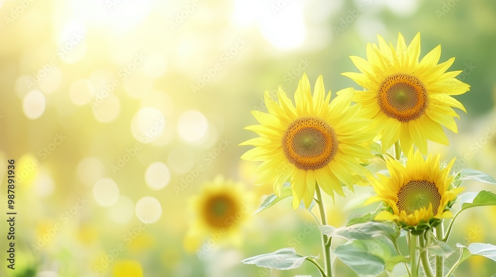 Several very beautiful sunflowers, on a light blurred background. Several very beautiful sunflowers, on a light blurred background.