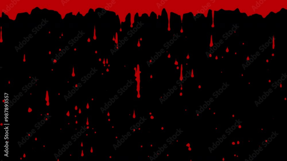 Bleeding background. Dripping blood animation for Halloween party. Loop. Embedded alpha channel.