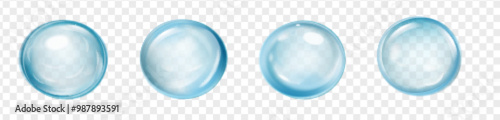 Collagen blue drops. Hyaluronic acid bubbles. Cosmetic serum. Skincare product. Vector illustration