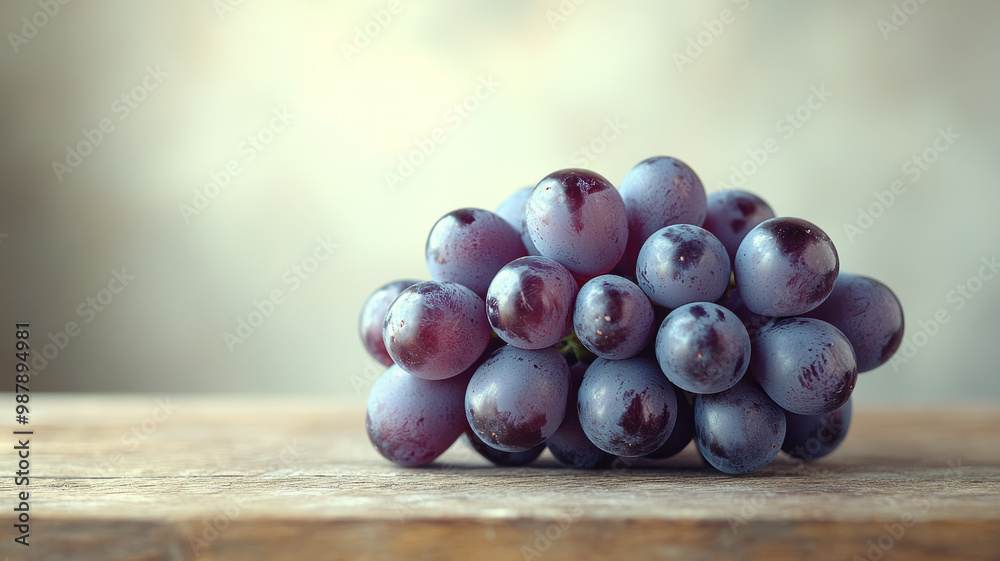 Bunch of purple grapes on a wooden surface, natural lighting. Bunch of purple grapes on a wooden surface, natural lighting.