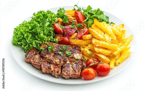 TASTY FOOD ON THE PLATE isolated on white background