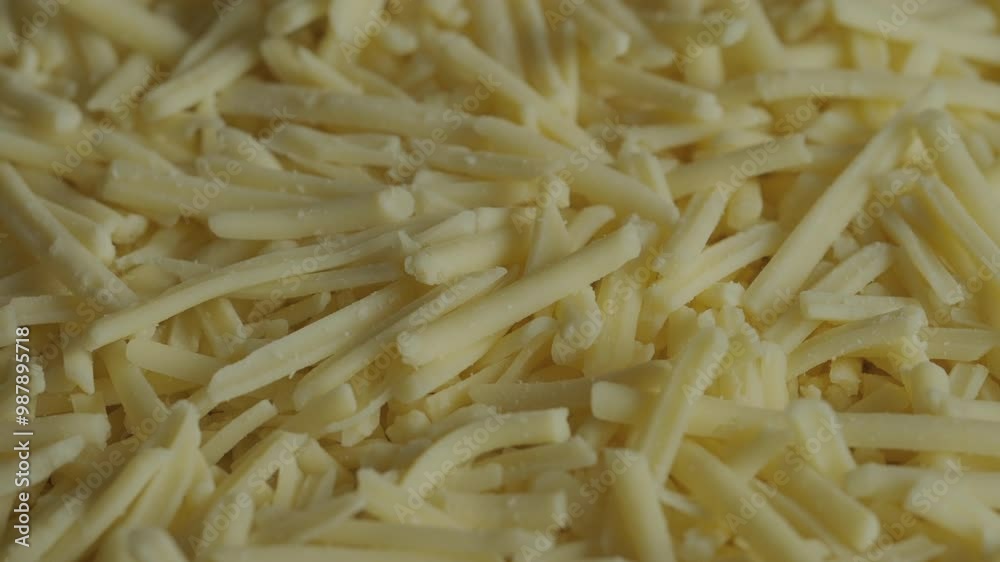 Pile of grated cheddar cheese background rotating macro. Dairy product. Pile of grated cheddar cheese background rotating macro. Dairy product.