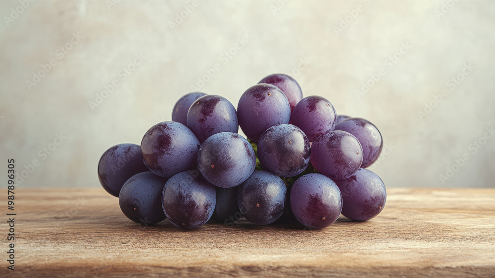 Bunch of fresh purple grapes on a wooden table. Bunch of fresh purple grapes on a wooden table.