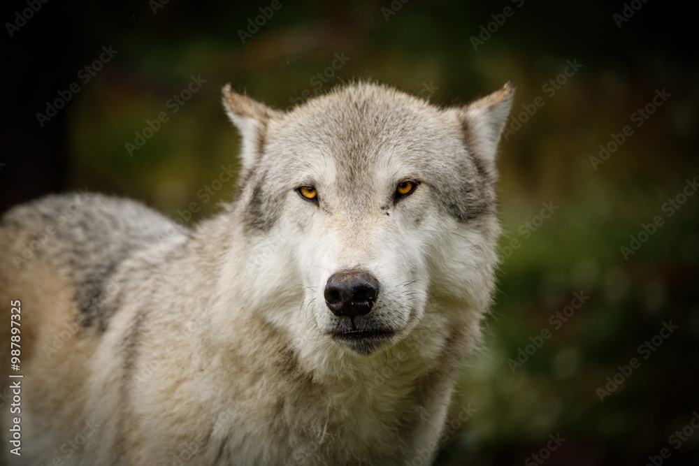 Timber wolf with ears flattened as a show of submissiveness Timber wolf with ears flattened as a show of submissiveness