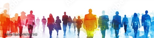 Colorful silhouettes of diverse people holding hands, Diversity Equity and Inclusion, modern company background