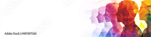 Colorful silhouettes of diverse people holding hands, Diversity Equity and Inclusion, modern company background