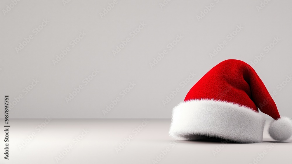 A red Santa hat on a light background. A red Santa hat on a light background.