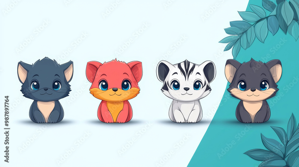 Adorable cartoon kittens with big blue eyes Adorable cartoon kittens with big blue eyes