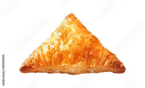 Triangular turnover with a golden brown, flaky crust and a tempting filling, perfect for a quick breakfast or snack on a transparent background photo