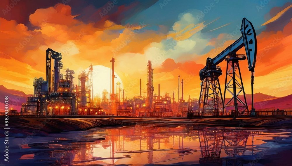 oil refinery at sunset oil refinery at sunset