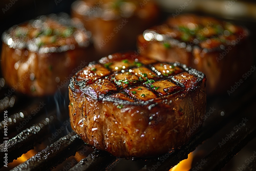 Juicy grilled steak on barbecue, perfect for gourmet dinner outdoors